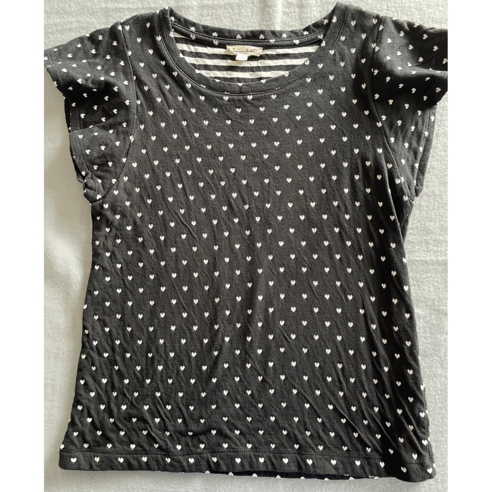 Jane and Delaney Womens Top sz S Black White Hearts 100% Cotton Striped inside